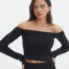 Off Shoulder Flared Long Sleeve Top -Outlet Glassons Store co gigi off shoulder top black front tl127028rib