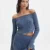 Off Shoulder Long Sleeve Top -Outlet Glassons Store co gigi off shoulder top washed denim front tl127028ribw