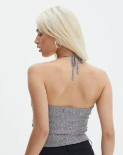 Knit Sequin Halter Top 24 Knit Sequin Halter Top -Outlet Glassons Store co glinda glitz halter knit top silver metallic back kv124876met