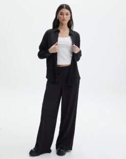 Textured Button Front Shirt -Outlet Glassons Store co gloria textured shirt black full bl127680tex