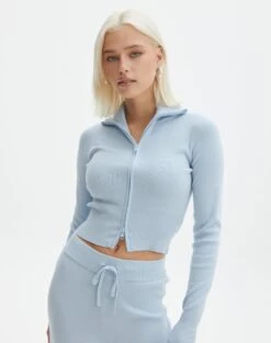 Long Sleeve Zip Through Knit Top -Outlet Glassons Store co harriet zip thru cardi blue bubble front kc90296knt