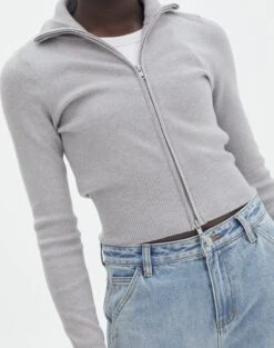 Long Sleeve Zip Through Knit Top -Outlet Glassons Store co harriet zip thru cardi pale grey marle imageback kc90296knt