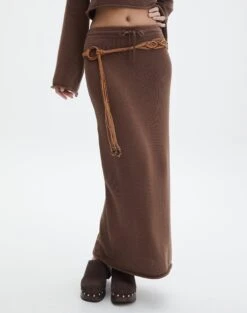 Tie Waist Knit Maxi Skirt -Outlet Glassons Store co lardee knit tie waist maxi deep umber full sl47099knt