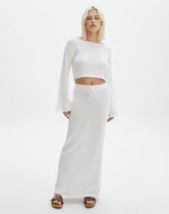 Tie Waist Knit Maxi Skirt -Outlet Glassons Store co lardee knit tie waist maxi white front sl47099knt 1