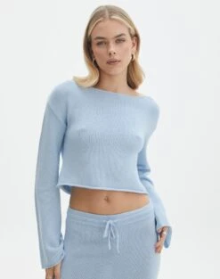 Off Shoulder Flare Long Sleeve Knit -Outlet Glassons Store co lardee knit top ice cap front kl127172cot