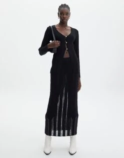 Sheer Ladder Knit Button Up Top -Outlet Glassons Store co lidia knit maxi skirt black front sl124834knt