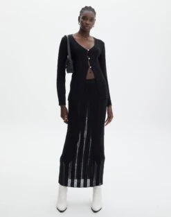 Sheer Ladder Knit Button Up Top -Outlet Glassons Store co lidia laddered long line black full kc123985knt