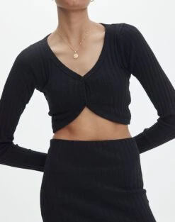 Long Sleeve Ribbed Button Crop Top 25 Long Sleeve Ribbed Button Crop Top -Outlet Glassons Store co lily ribbed long sleeve top black imageback tl99529cot