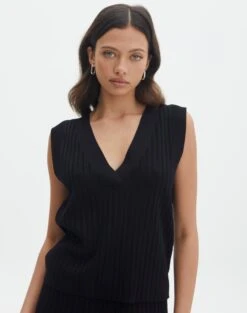 Rib Knit V Neck Vest -Outlet Glassons Store co litzy rib vest black front kv155579knt