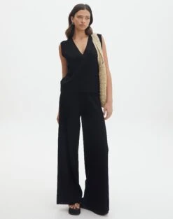 Rib Knit V Neck Vest -Outlet Glassons Store co litzy rib vest black full kv155579knt