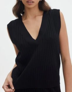 Rib Knit V Neck Vest -Outlet Glassons Store co litzy rib vest black imageback kv155579knt
