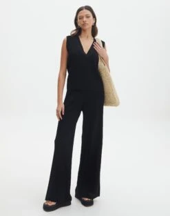 Rib Knit V Neck Vest -Outlet Glassons Store co litzy ribbed wide leg pants black front pw61049knt