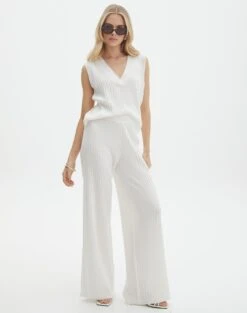 Rib Knit V Neck Vest -Outlet Glassons Store co litzy ribbed wide leg pants milk front pw61049knt