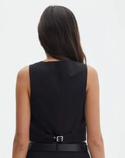 Tailored V Neck Vest -Outlet Glassons Store co loretta waistcoat black back bv65137pln