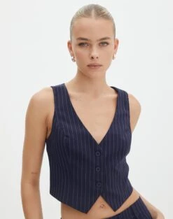 Mid Rise Pinstripe Wide Leg Pant -Outlet Glassons Store co loretta waistcoat navy pinstripe front bv65137pin 2