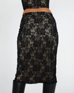 Lace Midi Slip Skirt -Outlet Glassons Store co lorna lace midi skirt blacknude back sl108106lac