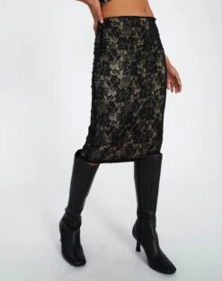 Lace Midi Slip Skirt -Outlet Glassons Store co lorna lace midi skirt blacknude full sl108106lac