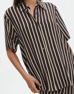 Oversized Contrast Stripe Shirt -Outlet Glassons Store co mal box collard shirt soy stripe imageback bs137014prt