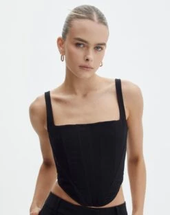 Lace Up Detailed Corset Top -Outlet Glassons Store co marly corset blouse black front bv91174pln