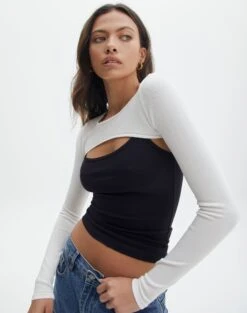 Ribbed Knit Long Sleeve Shrug -Outlet Glassons Store co midas shrug milk front kl54070cre