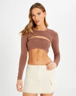 Ribbed Knit Long Sleeve Shrug -Outlet Glassons Store co midas shrug shiitake front kl54070cre 4