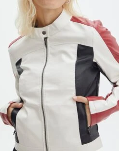 Faux Leather Long Sleeve Jacket -Outlet Glassons Store co mila moto jacket colour block imageback jw90928pu