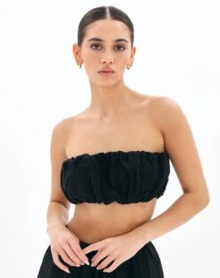 Muslin Ruched Bandeau Top -Outlet Glassons Store co mimi blouse black front bv90902omus
