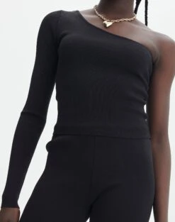 Knit One Shoulder Long Sleeve Top -Outlet Glassons Store co odus one shoulder knit black imageback kl94384vn