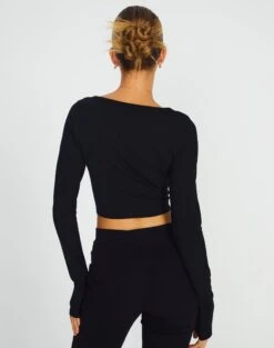 Button Up Cropped Long Sleeve Top -Outlet Glassons Store co peony longsleeve black back tc93716cot
