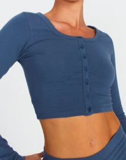 Button Up Cropped Long Sleeve Top -Outlet Glassons Store co peony longsleeve moby dick imageback tc93716cot