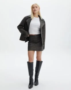 Washed Faux Leather Mini Skirt