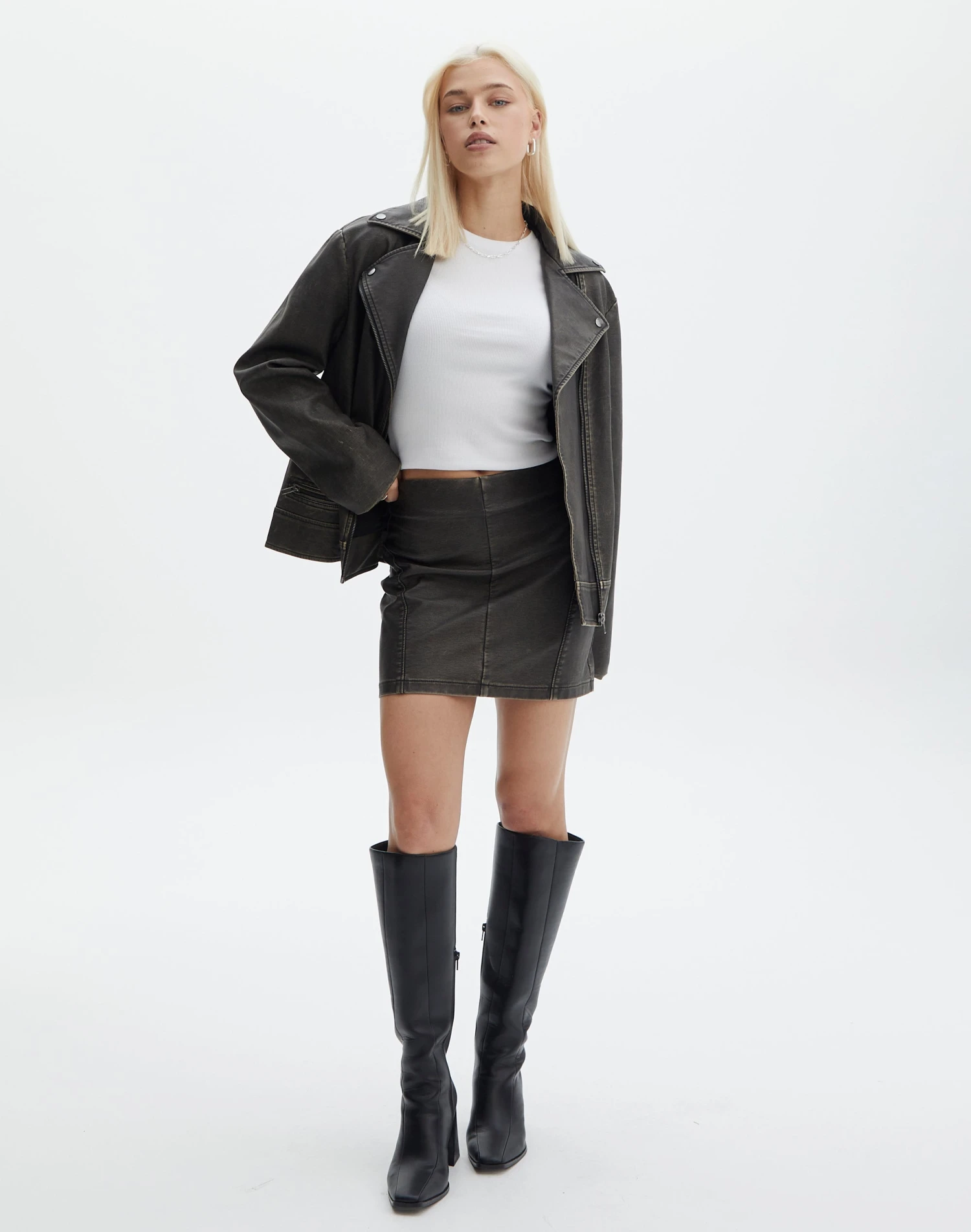 Washed Faux Leather Mini Skirt 3 Washed Faux Leather Mini Skirt