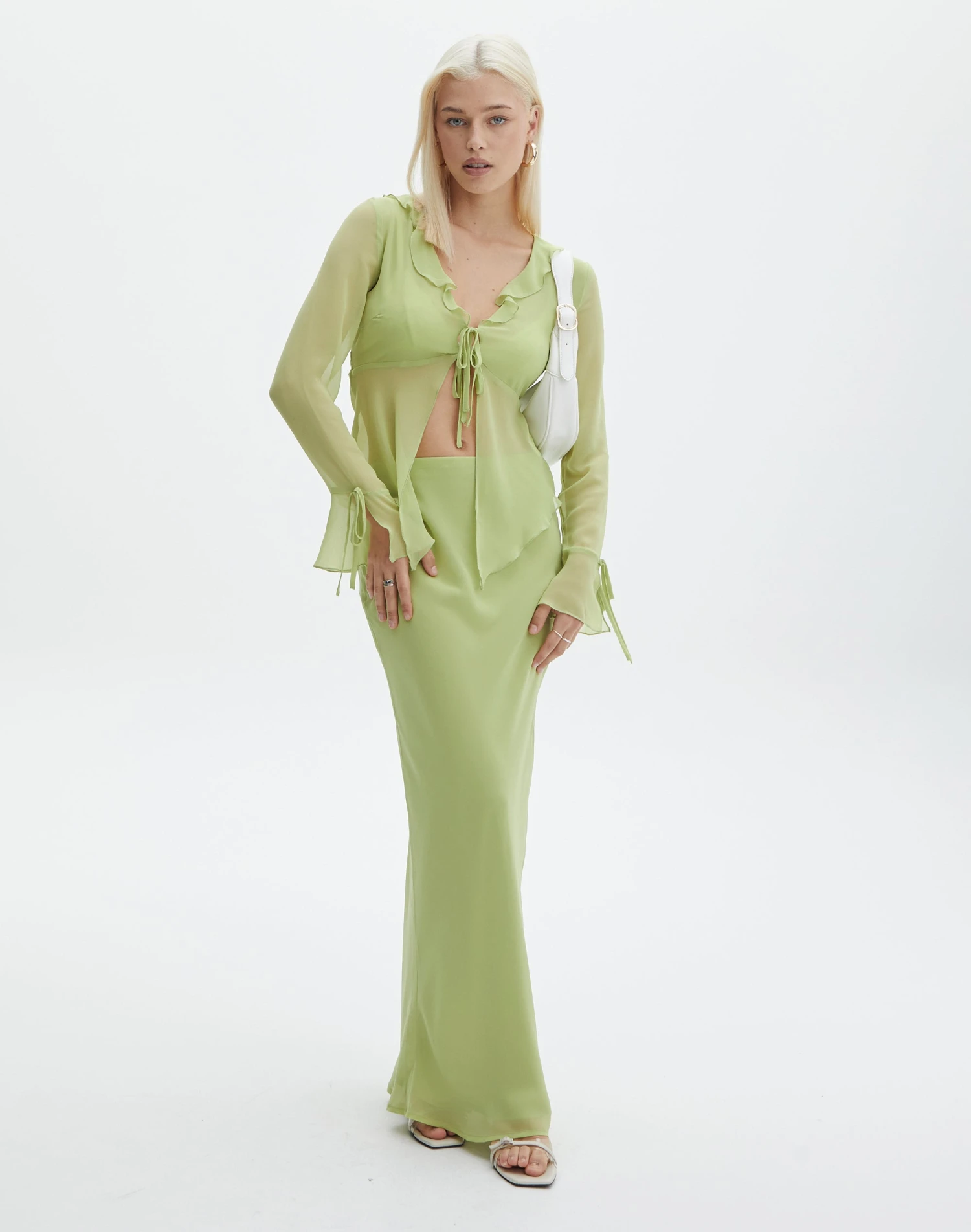 Mesh Frill Split Tie Front Blouse 13 Mesh Frill Split Tie Front Blouse - Image 11