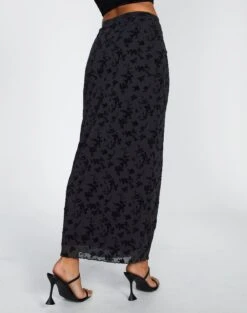 Burnout Mesh Lettuce Trim Midi Skirt -Outlet Glassons Store co sabrina burnout mesh maxi vine burnout back sl53303bur