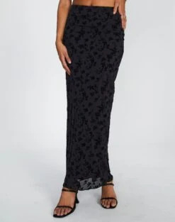 Burnout Mesh Lettuce Trim Midi Skirt -Outlet Glassons Store co sabrina burnout mesh maxi vine burnout full sl53303bur