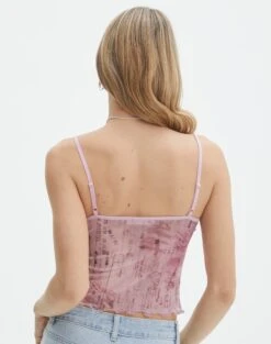 Print Mesh Lettuce Trim Cropped Cami -Outlet Glassons Store co sabrina mesh cami baby doll script back tv54660rprt