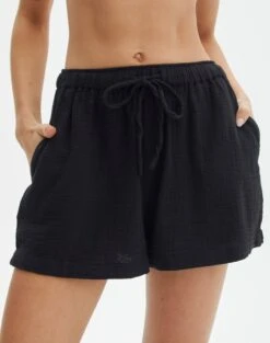 Muslin Cotton Shorts -Outlet Glassons Store co snoop tie waist muslin short black full sw125080mus