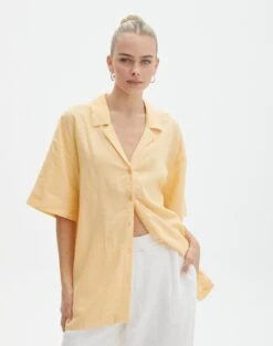 Cotton Oversized Button Up Shirt -Outlet Glassons Store co t dizzy slit oversized shirt mango lassi front bs118684tlv
