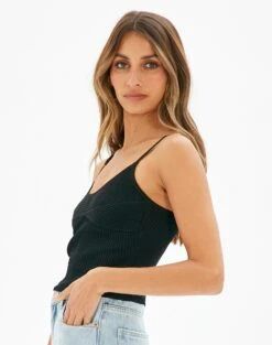 Ribbed Knit Tank -Outlet Glassons Store corinne knit top black detail kv80565knt