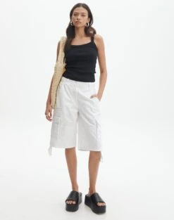 Linen Blend Tie Waist Shorts 26 Linen Blend Tie Waist Shorts -Outlet Glassons Store craig longline cargo jort white front sw120043cot