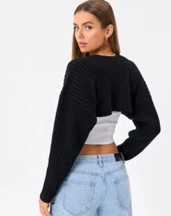 Rib Knit Long Sleeve Shrug -Outlet Glassons Store croissant knit cardi black back kc54013rib