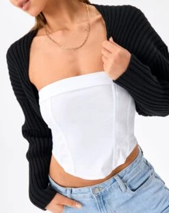 Rib Knit Long Sleeve Shrug -Outlet Glassons Store croissant knit cardi black imageback kc54013rib