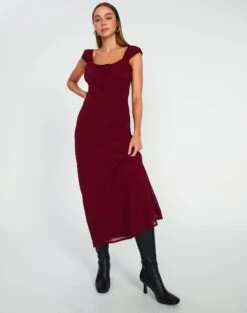 Tie Front Puff Sleeve Maxi Dress