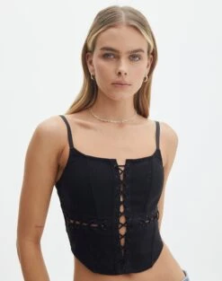 Ruffle Frill Tie Front Top 37 Ruffle Frill Tie Front Top -Outlet Glassons Store denver lace up corset black front bv109857pln 1