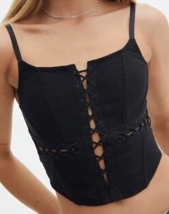 Lace Up Detailed Corset Top -Outlet Glassons Store denver lace up corset black imageback bv109857pln