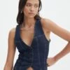 Denim V Neck Waistcoat -Outlet Glassons Store dina denim waistcoat last rodeo indigo front bv99446dnm