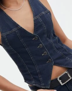Denim V Neck Waistcoat -Outlet Glassons Store dina denim waistcoat last rodeo indigo imageback bv99446dnm