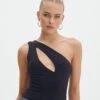 Supersoft One Shoulder Cut Out Bodysuit -Outlet Glassons Store dua one shoulder cut out bodysuit black front tb88291pch 2