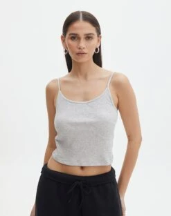 Pointelle Scoop Neck Knit Top -Outlet Glassons Store elise thin strap tank pale grey marle front tv120816rib 3