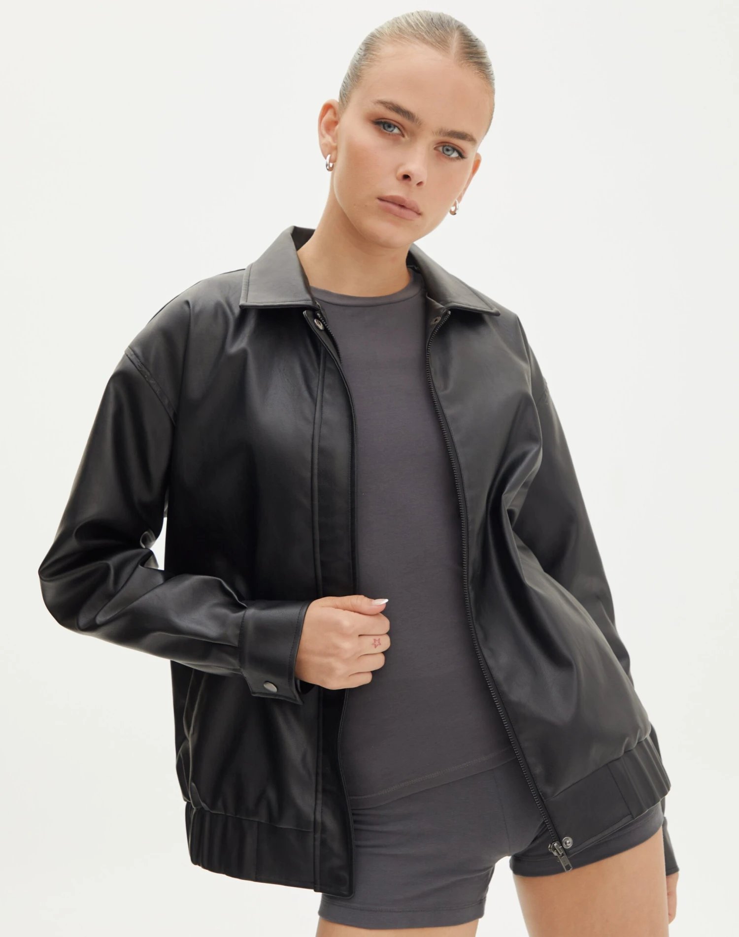 Faux Leather Drop Shoulder Oversized Jacket 3 Faux Leather Drop Shoulder Oversized Jacket
